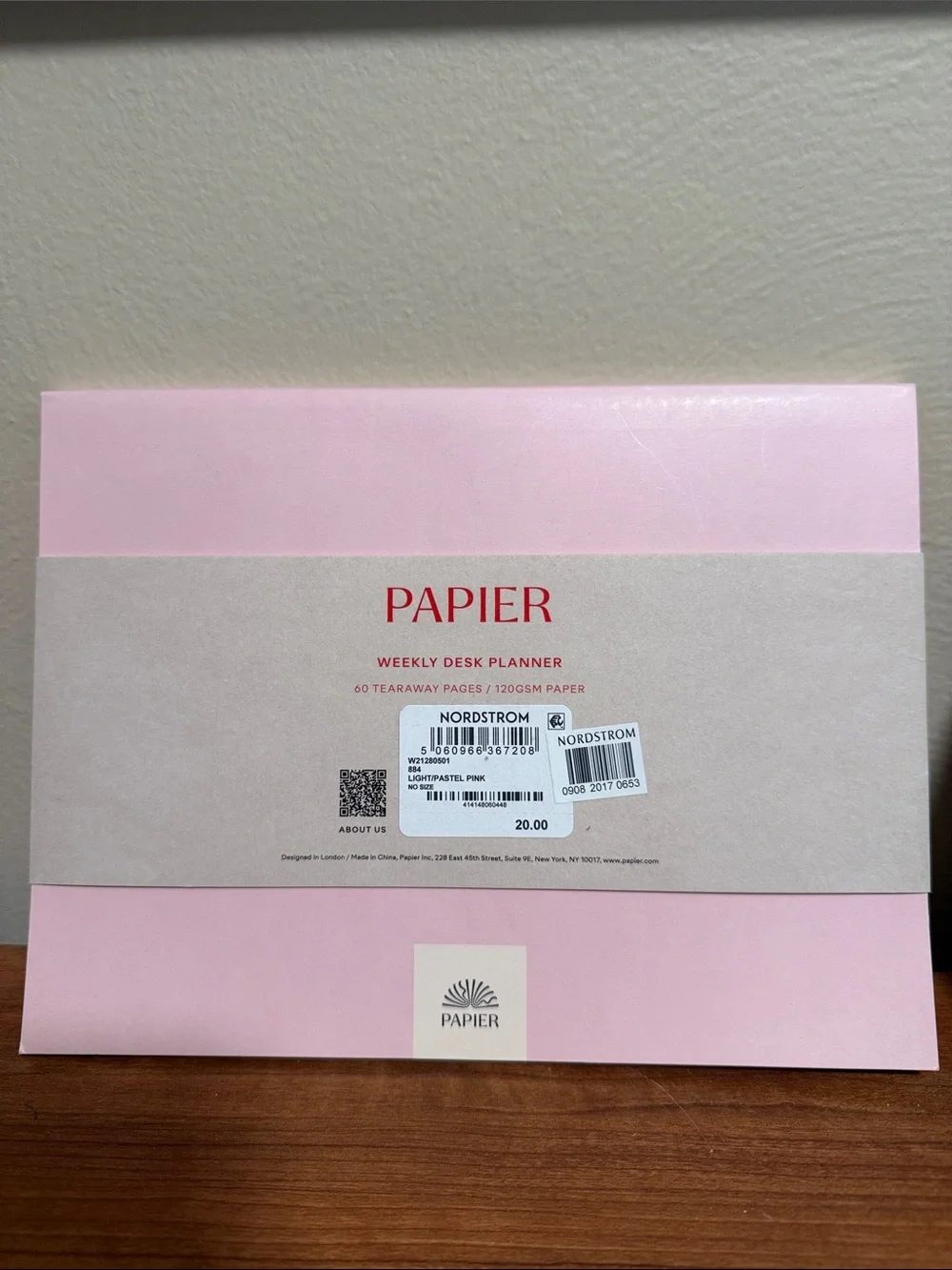 NWT Papier Pink Weekly Planner with Red Text